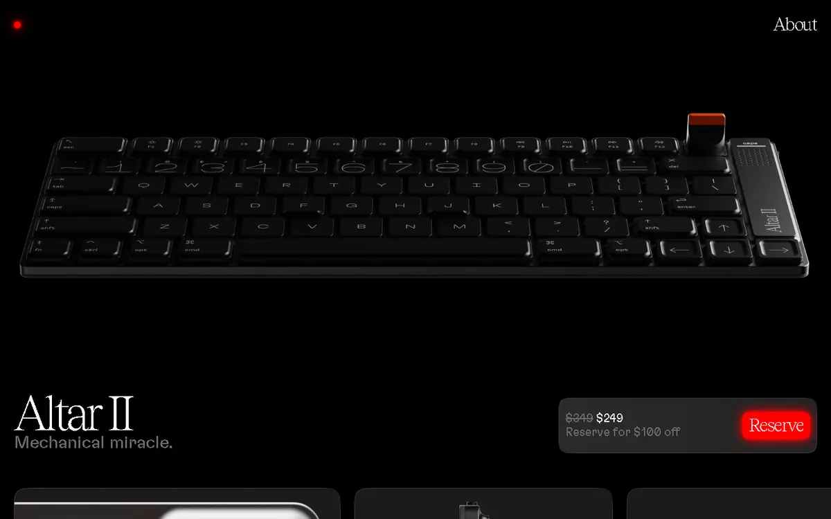 Electronic Materials Office product website, showing the Altar II keyboard